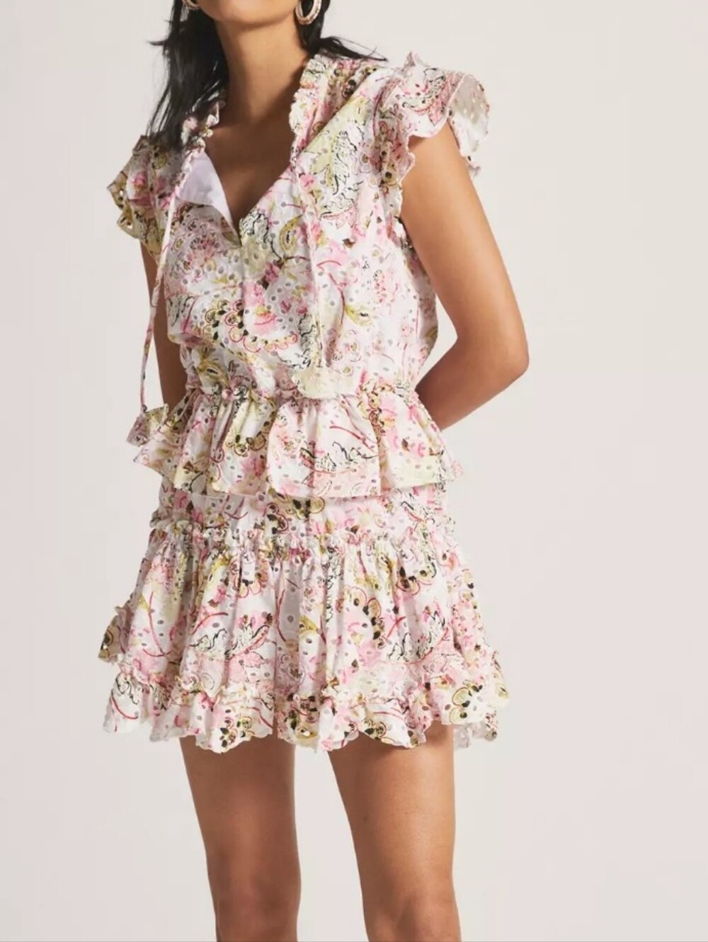 Misa Los Angeles Women's Iliana Mini Tiered Floral Printed Eyelet Size XS